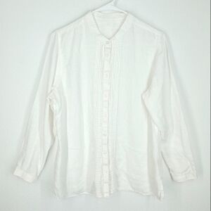 White 100% Linen Button Front Shirt Size Large